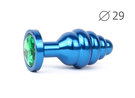Пробка анальная Anal Jewerly Plugs Blue Plug синяя c зеленым кристаллом, S