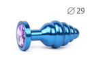 Пробка анальная Anal Jewerly Plugs Blue Plug синяя cо светло-фиолетовым кристаллом, S