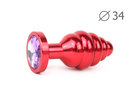Пробка анальная Anal Jewerly Plugs Red Plug красная cо светло-фиолетовым кристаллом, М