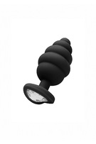 Анальная пробка Regular Ribbed Diamond Heart Plug, чёрная